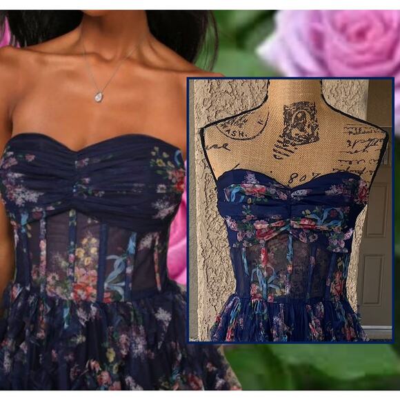 Lulu's Navy Floral Maxi Dress - Picture 2 of 12